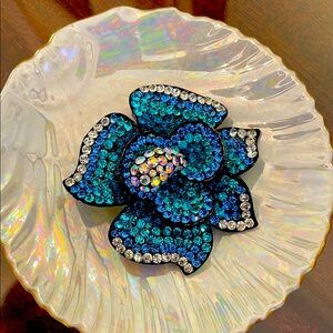 Blue and Silver Crystal Flower Brooch